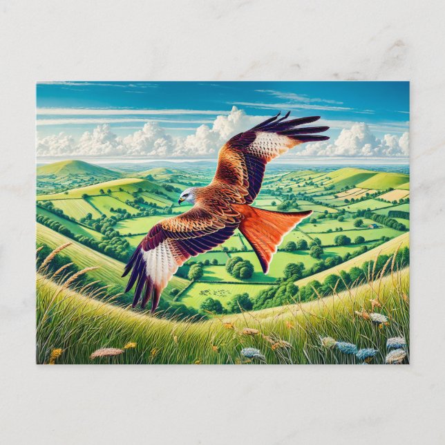 Red Kite Flying over Landscape Holiday Postcard (Front)