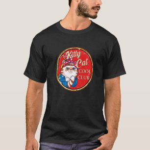 Red Kitty Cat Cool Club Patch For Men Women Crazy  T-Shirt