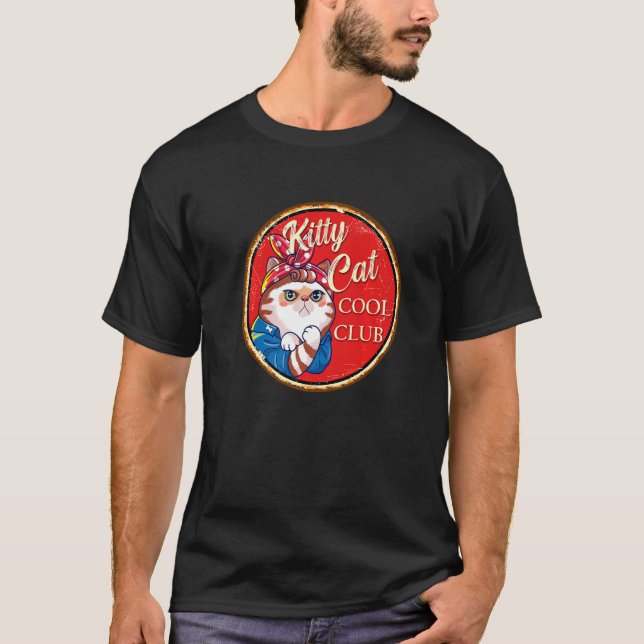 Red Kitty Cat Cool Club Patch For Men Women Crazy  T-Shirt (Front)