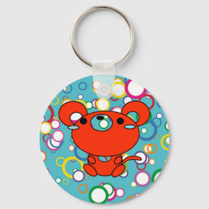 Red Kitty on Coloured Circles Key Chain