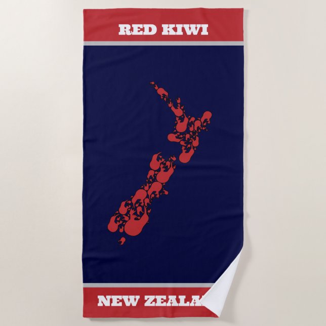 Red Kiwi New Zealand Beach Towel (Front)