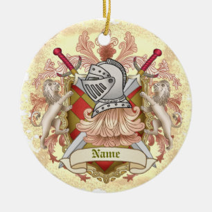 Red Knight Family Crest Surname Ceramic Tree Decoration