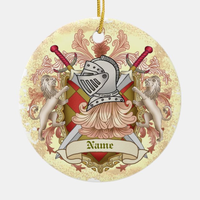 Red Knight Family Crest Surname  Ceramic Tree Decoration (Front)