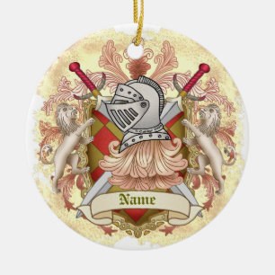 Red Knight Family Crest Surname Ceramic Tree Decoration