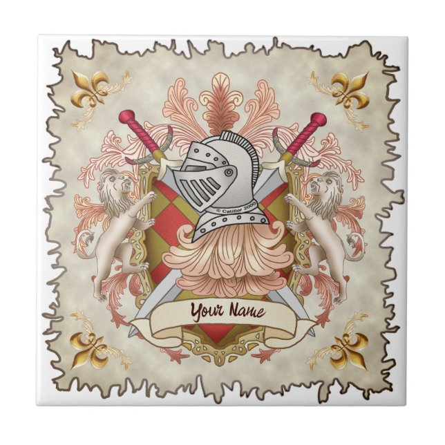 Red Knight Family Crest Surname Tile (Front)