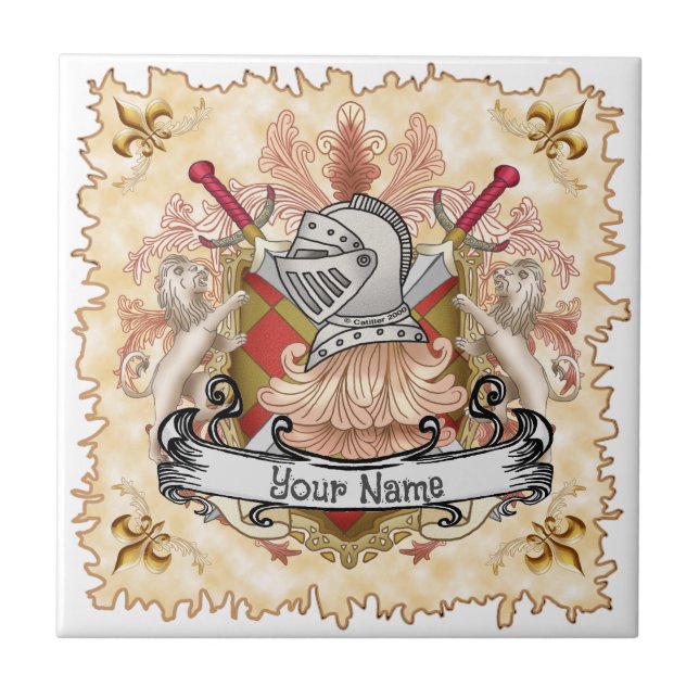 Red Knight Family Crest Surname Tile (Front)