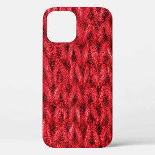 Red knitting wool texture background. iPhone 12 case