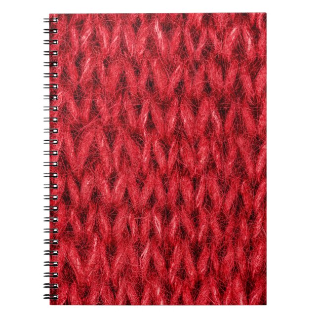 Red knitting wool texture background. notebook (Front)