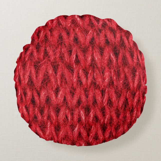 Red knitting wool texture background. round cushion (Front)
