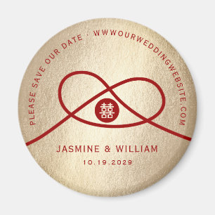 Red Knot Double Happiness Chinese Save The Date Magnet