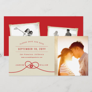 Red Knot Double Happiness Chinese Wedding Photo Save The Date