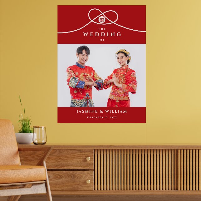 Red Knot Double Happiness Photo Chinese Wedding Poster (Living Room 2)