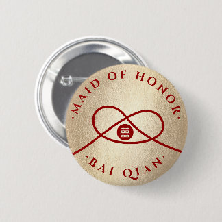 Red Knot Double Happiness Team Bride Chic Wedding 6 Cm Round Badge