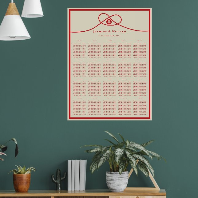 Red Knot Double Happiness Wedding Seating Chart (Living Room 1)