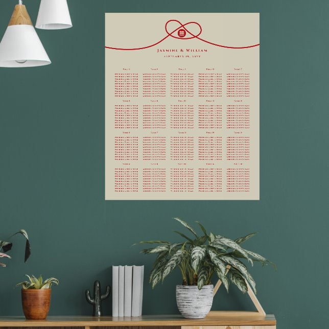 Red Knot Double Happiness Wedding Seating Chart (Living Room 1)