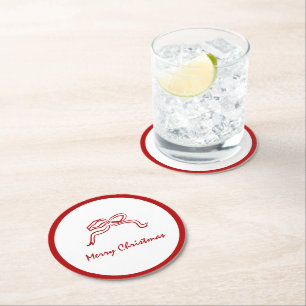 Red Knot Modern Christmas Round Paper Coaster
