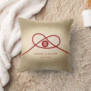 Red Knot Union Double Happiness Chinese Wedding Cushion