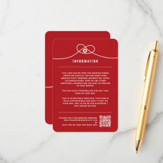 Red Knot Union Double Happiness Chinese Wedding Enclosure Card