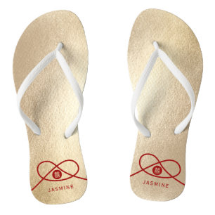 Red Knot Union Double Happiness Chinese Wedding Flip Flops