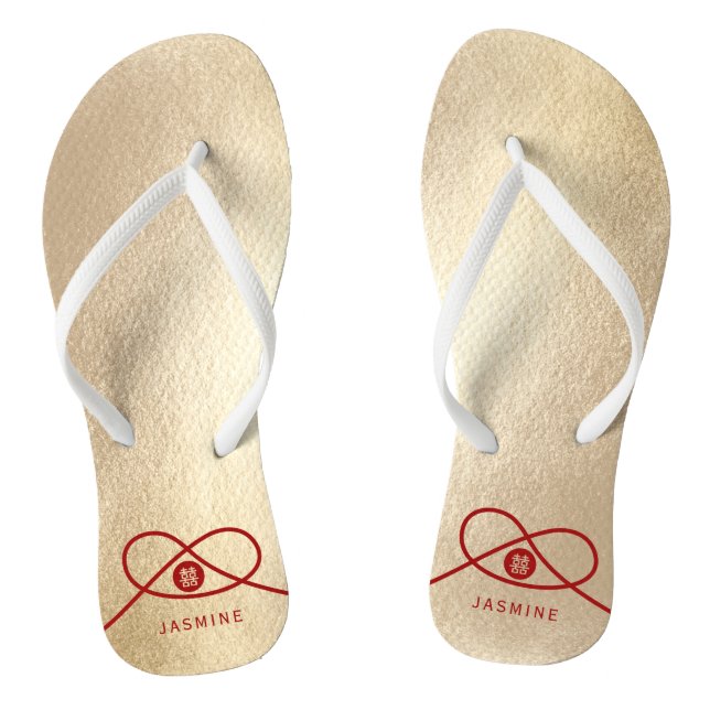 Red Knot Union Double Happiness Chinese Wedding Flip Flops (Footbed)