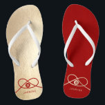 Red Knot Union Double Happiness Chinese Wedding Flip Flops<br><div class="desc">Modern minimalist double happiness knot of union, love and marriage in red and gold. The double happiness is a classic and auspicious symbol used in all chinese, oriental and asian weddings. Designed by fat*fa*tin. Easy to customise with your own text, photo or image. For custom requests, please contact fat*fa*tin directly....</div>