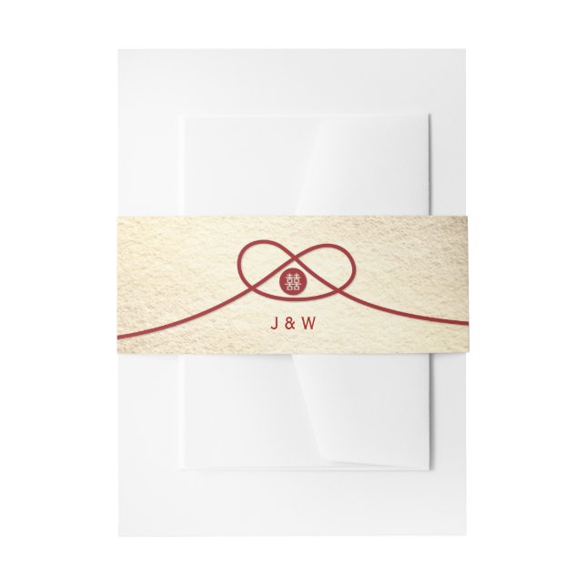Red Knot Union Double Happiness Chinese Wedding Invitation Belly Band (Front Example)