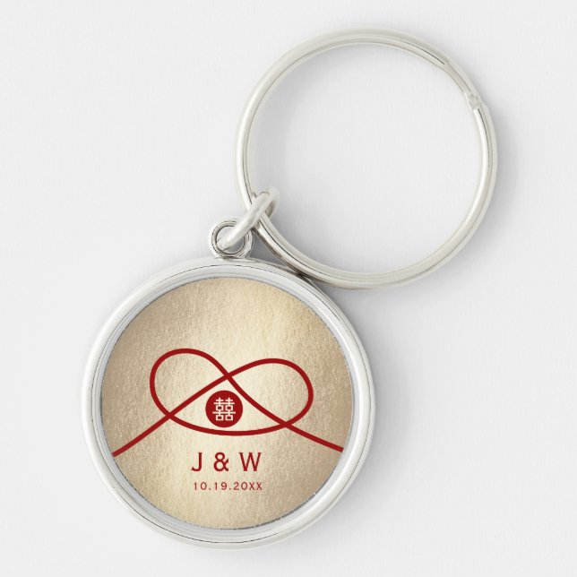 Red Knot Union Double Happiness Chinese Wedding Key Ring (Front)