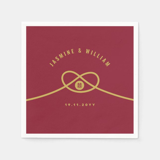 Red Knot Union Double Happiness Chinese Wedding Napkin (Front)
