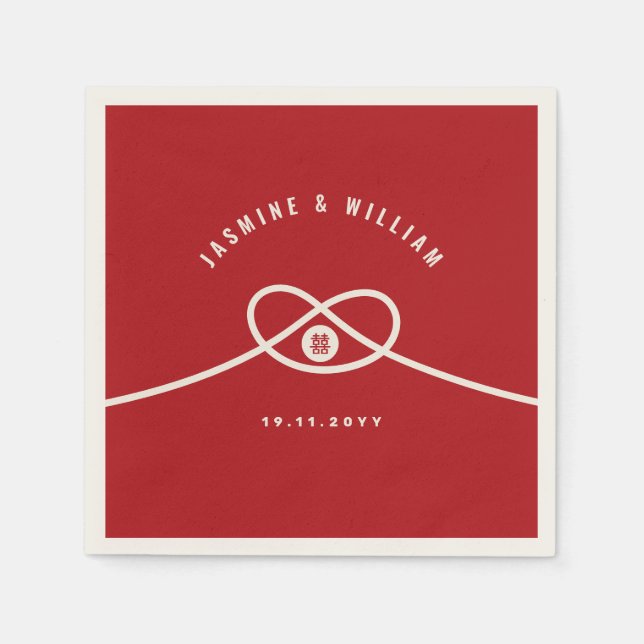 Red Knot Union Double Happiness Chinese Wedding Napkin (Front)