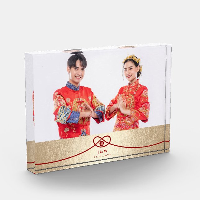 Red Knot Union Double Happiness Chinese Wedding Photo Block (Left)