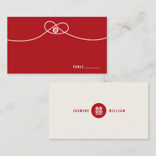 Red Knot Union Double Happiness Chinese Wedding Place Card