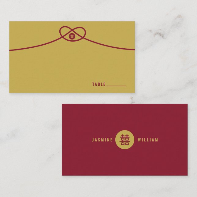 Red Knot Union Double Happiness Chinese Wedding Place Card (Front/Back)