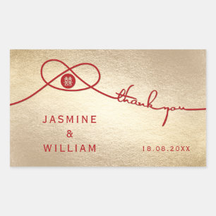 Red Knot Union Double Happiness Chinese Wedding Rectangular Sticker