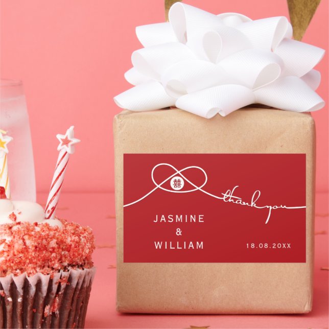 Red Knot Union Double Happiness Chinese Wedding Rectangular Sticker (Party)