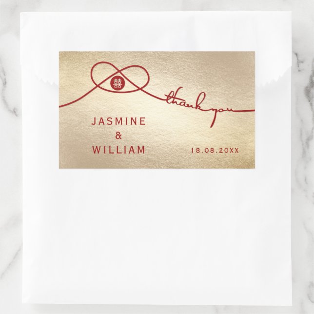 Red Knot Union Double Happiness Chinese Wedding Rectangular Sticker (Bag)