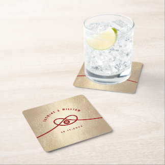 Red Knot Union Double Happiness Chinese Wedding Square Paper Coaster