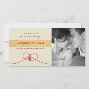 Red Knot Union Double Happiness Chinese Wedding Thank You Card