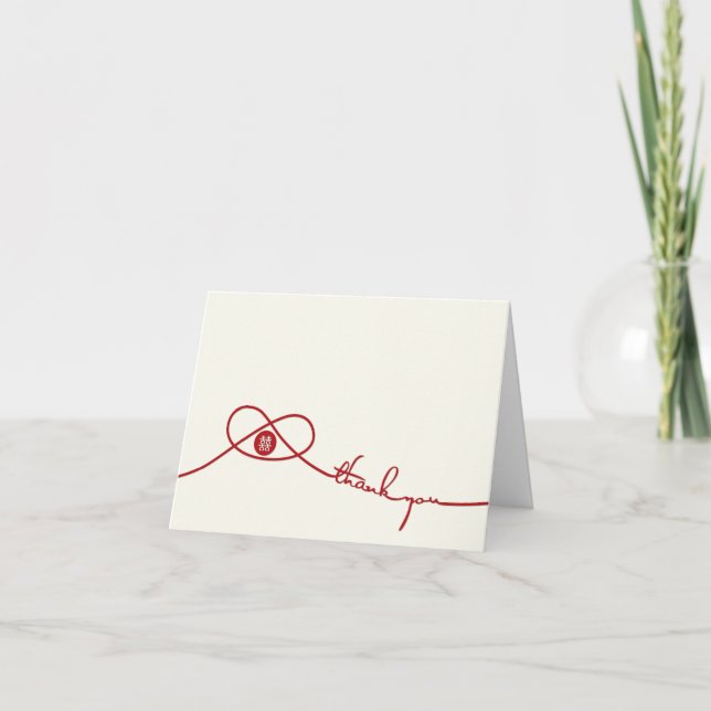 Red Knot Union Double Happiness Chinese Wedding Thank You Card (Front)