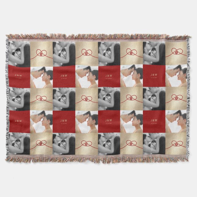 Red Knot Union Double Happiness Chinese Wedding Throw Blanket (Front)