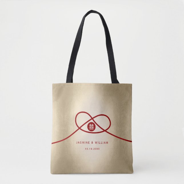 Red Knot Union Double Happiness Chinese Wedding Tote Bag (Front)