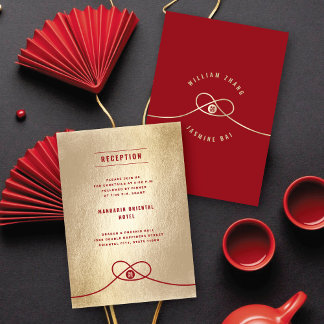 Red Knot Union Double Xi Chinese Wedding Reception Invitation