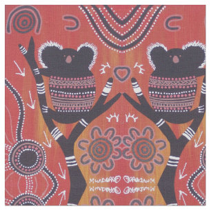 Red Koala Aboriginal Art Fabric