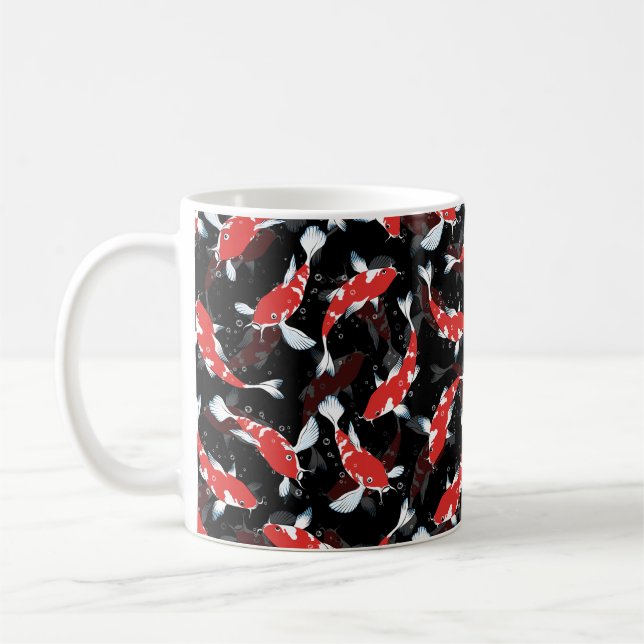 Red Koi Fish Pattern Coffee Mug (Left)