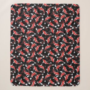 Red Koi Fish Pattern Sherpa Blanket