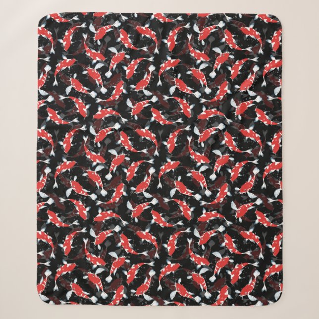 Red Koi Fish Pattern Sherpa Blanket (Front)