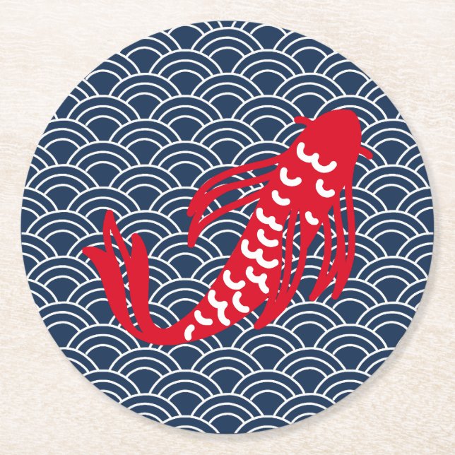 Red Koi Fish Round Paper Coaster (Front)