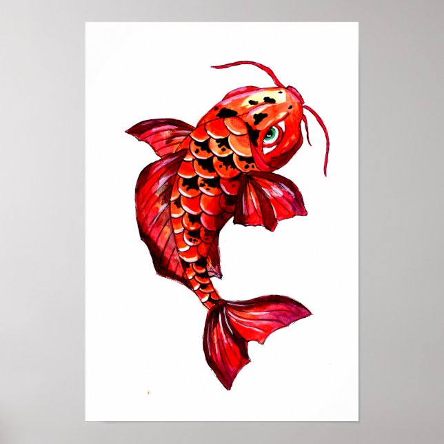 Red Koi Karp Fish Poster (Front)