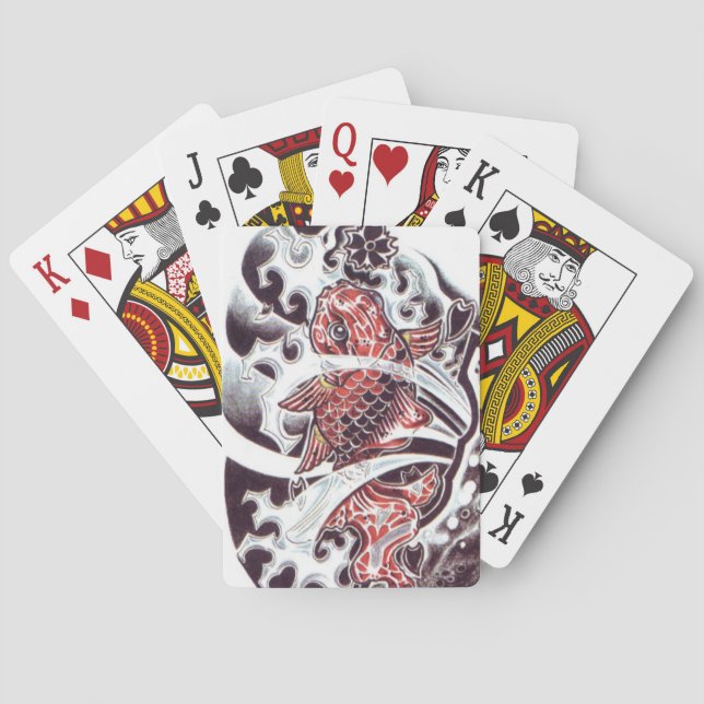 Red Koi Tattoo Design Playing Cards (Back)