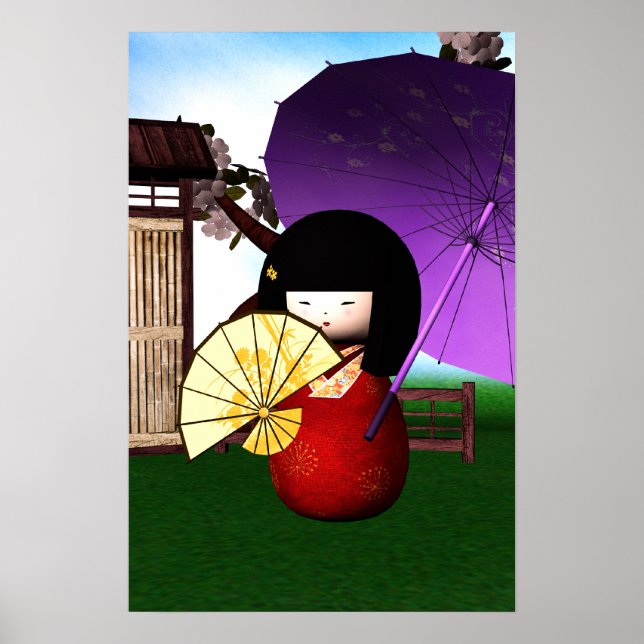 Red Kokeshi Doll Art Poster (Front)