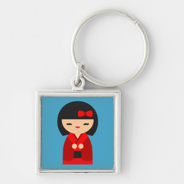 Red Kokeshi Japanese dolls Key Ring (Front)